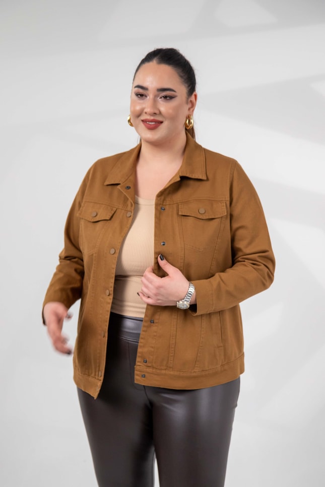 Büyük Beden 1211090 Gabardin Ceket Camel