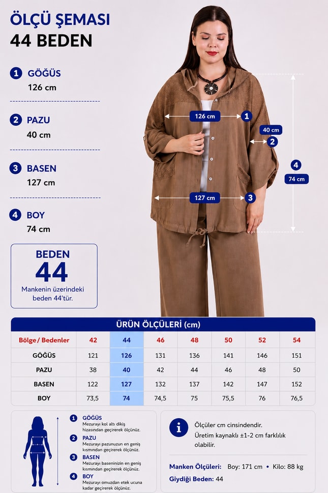 Büyük Beden 1212075 Dantel Detaylı Ceket  Kahverengi