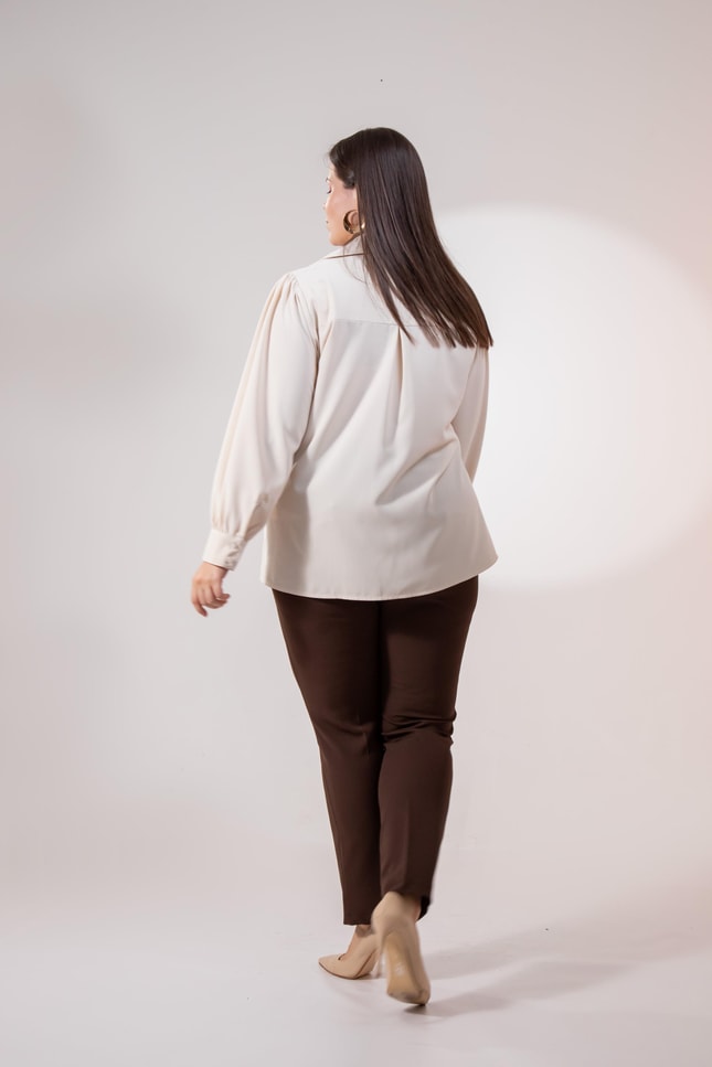 Büyük Beden 1212089 Plise Detaylı Bluz Bej