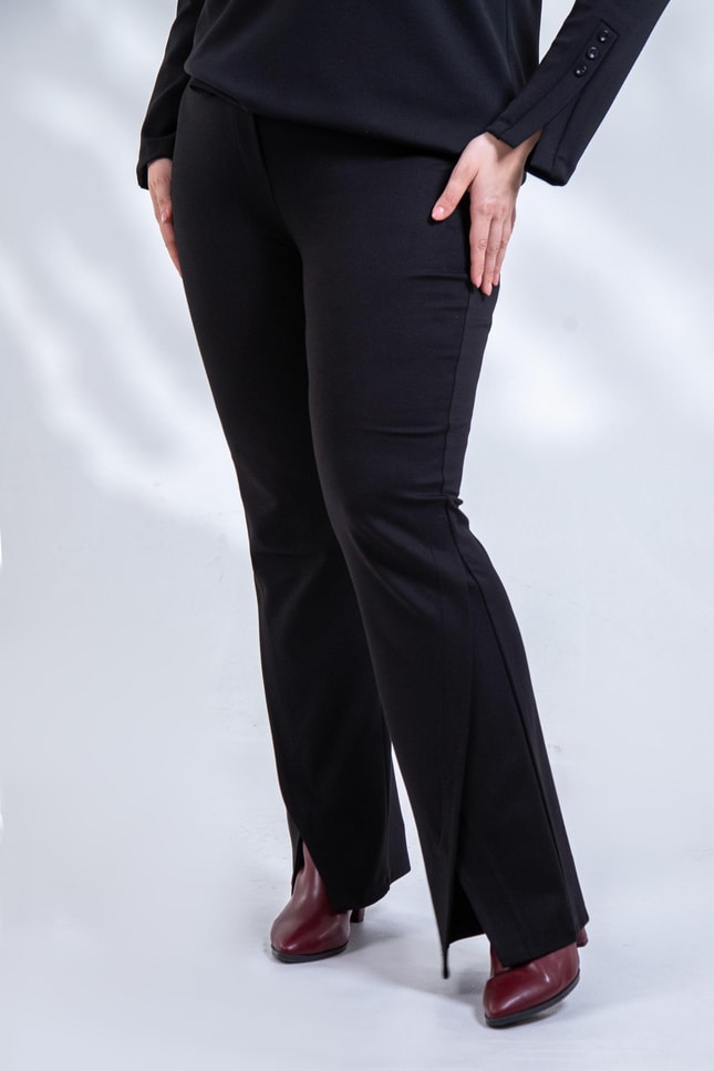 Büyük Beden 1212596 Paça Detaylı Pantolon Siyah
