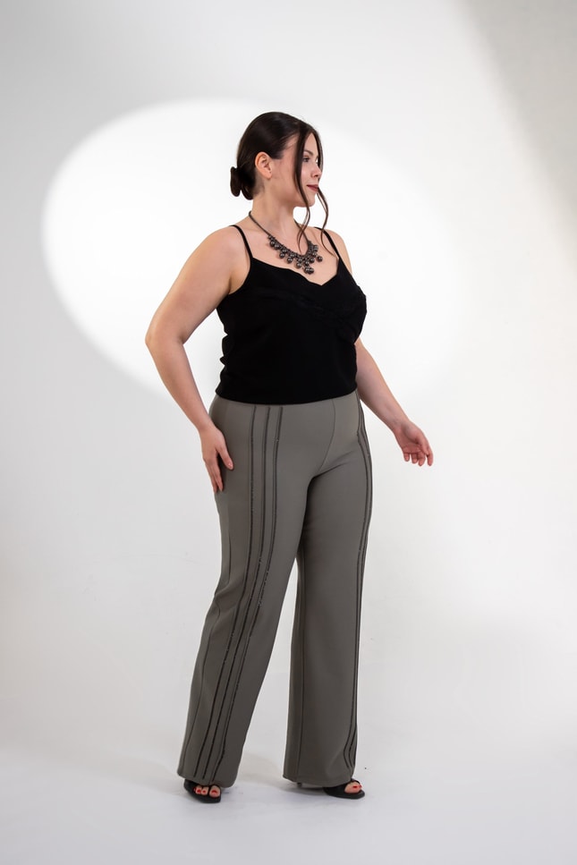 Büyük Beden 1213044 TaşlI-Nervür Dikişli Pantolon   Haki