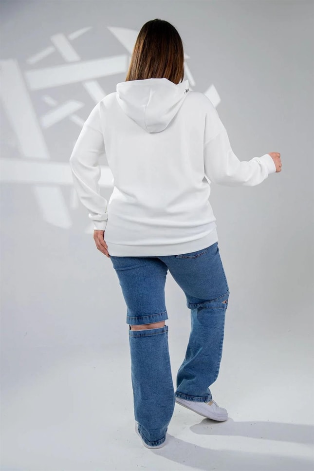 Büyük Beden 122040 Baskılı Sweat Beyaz
