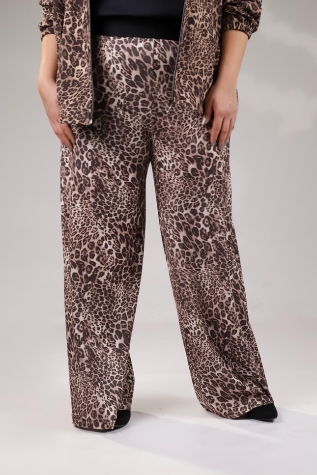 Büyük Beden 122145 Leoparlı Alt Eşofman  Kahverengı