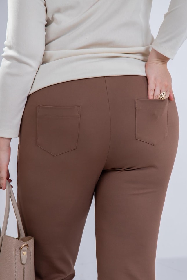Büyük Beden 122175 İspanyol Paça Pantolon Kahverengi