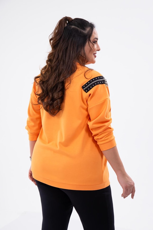 Büyük Beden 1222421 Fermuarlı Şertili Sweat  Oranj