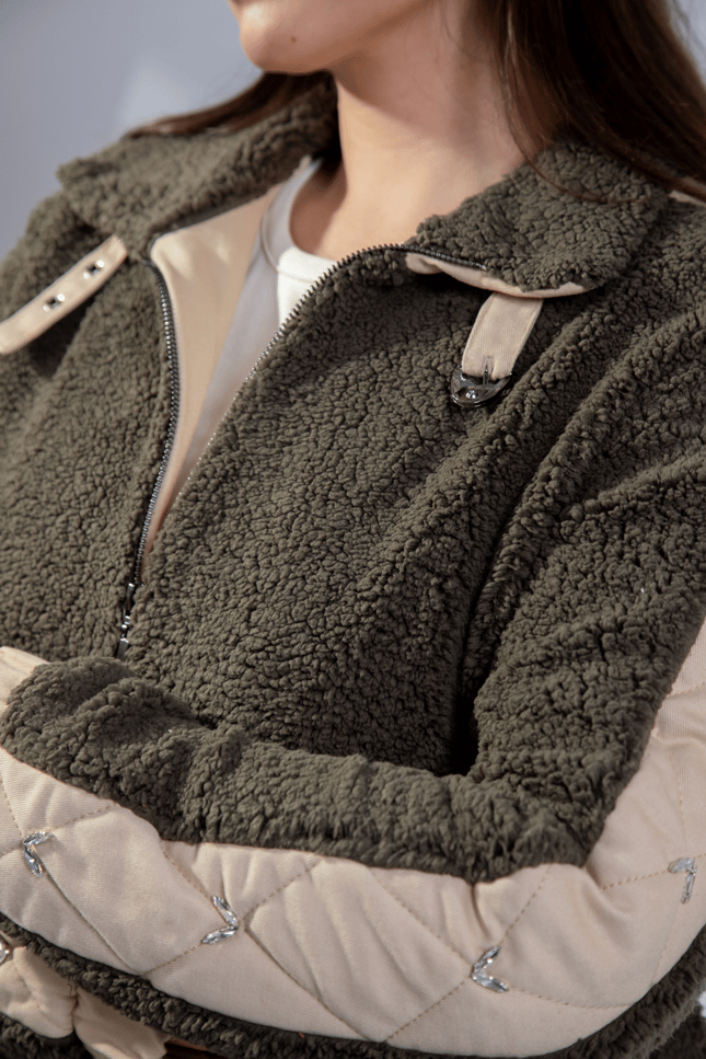 Büyük Beden 1222613 Peluş Ceket Haki