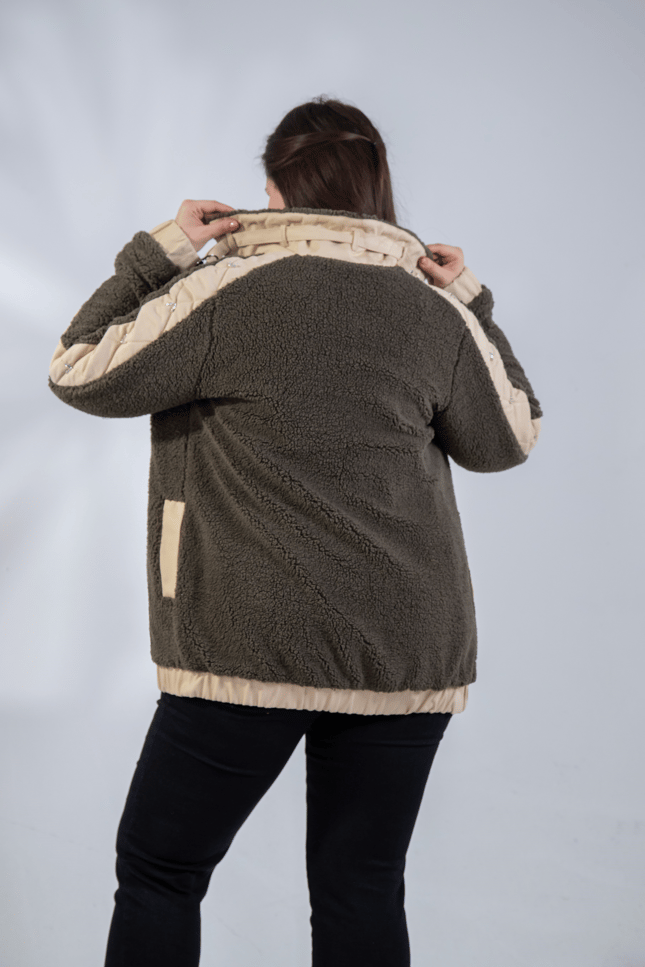 Büyük Beden 1222613 Peluş Ceket Haki