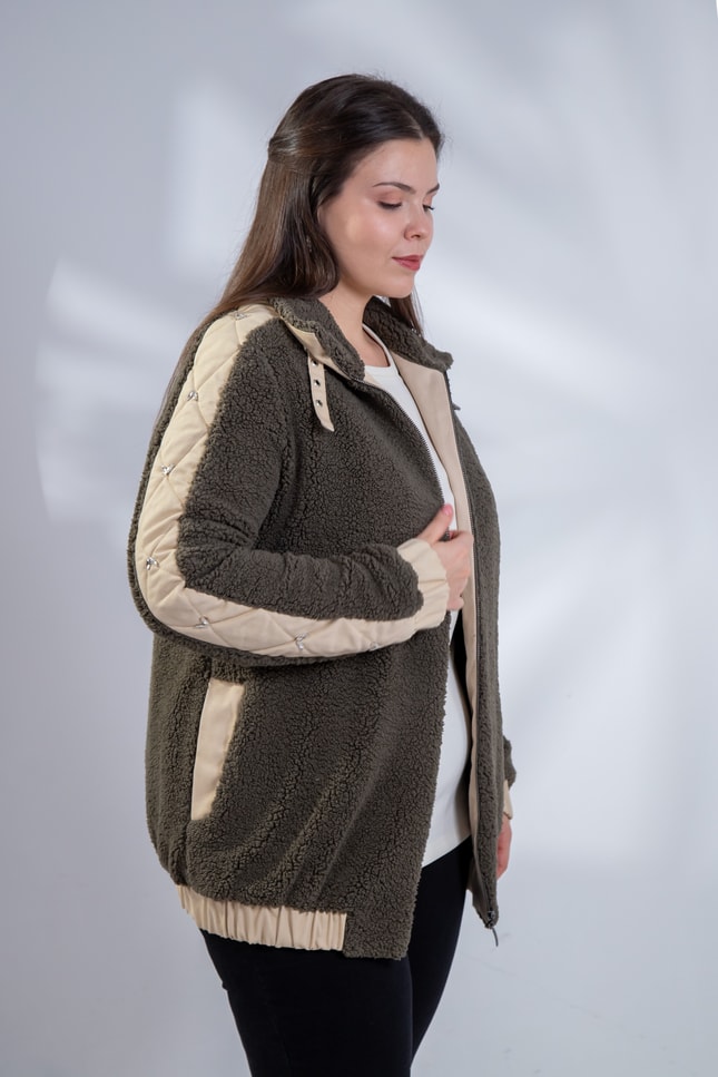 Büyük Beden 1222613 Peluş Ceket Haki