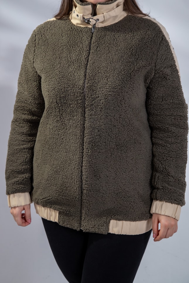 Büyük Beden 1222613 Peluş Ceket Haki