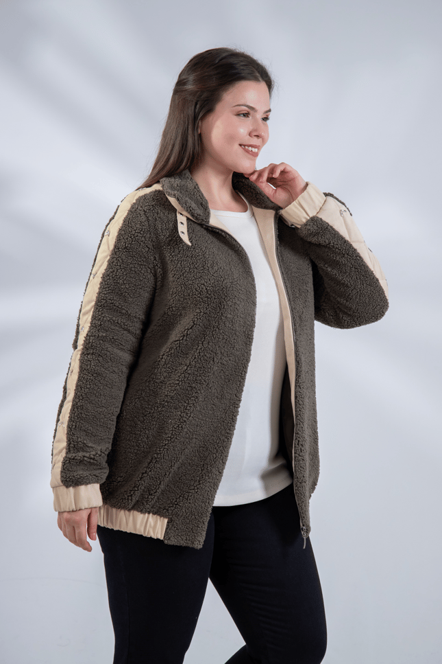 Büyük Beden 1222613 Peluş Ceket Haki