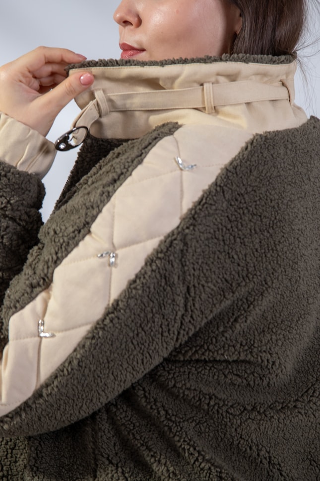 Büyük Beden 1222613 Peluş Ceket Haki