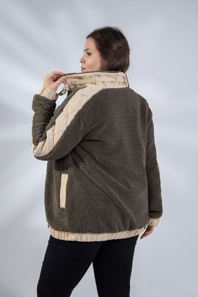 Büyük Beden 1222613 Peluş Ceket Haki