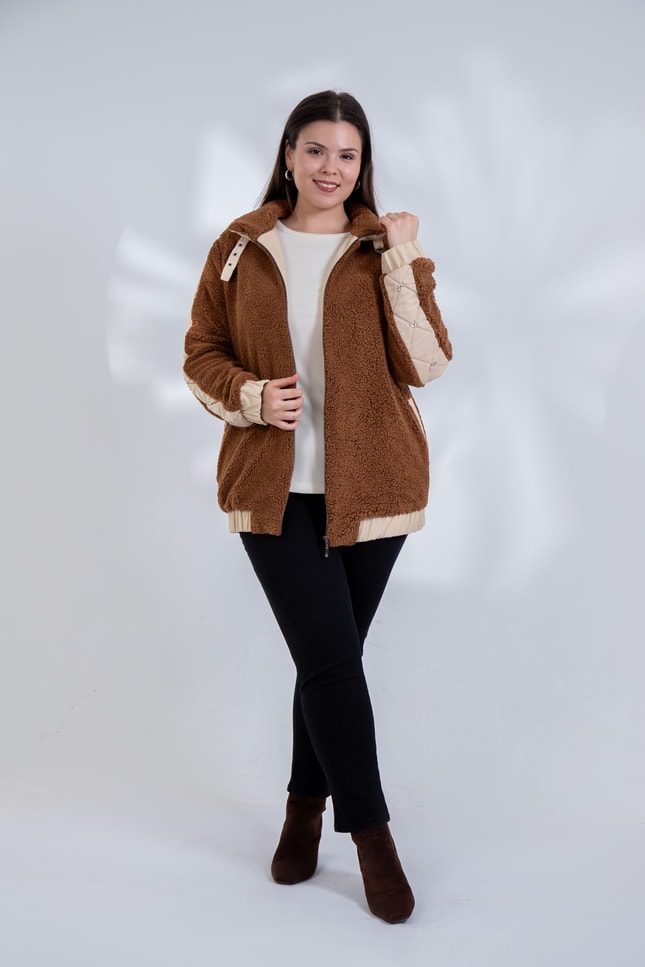Büyük Beden 1222613 Peluş Ceket Kahverengi