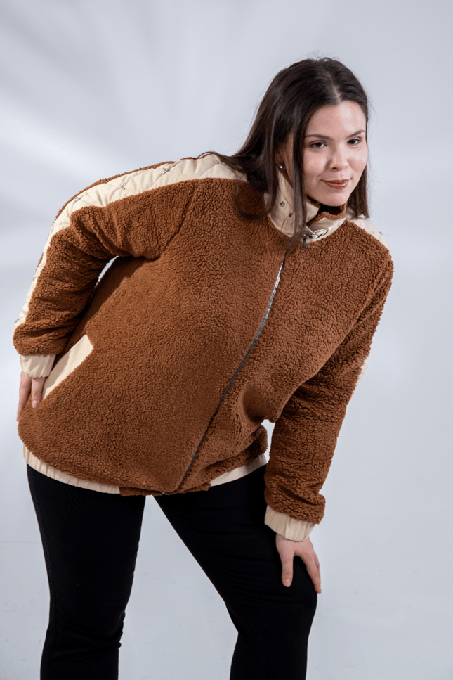 Büyük Beden 1222613 Peluş Ceket Kahverengi