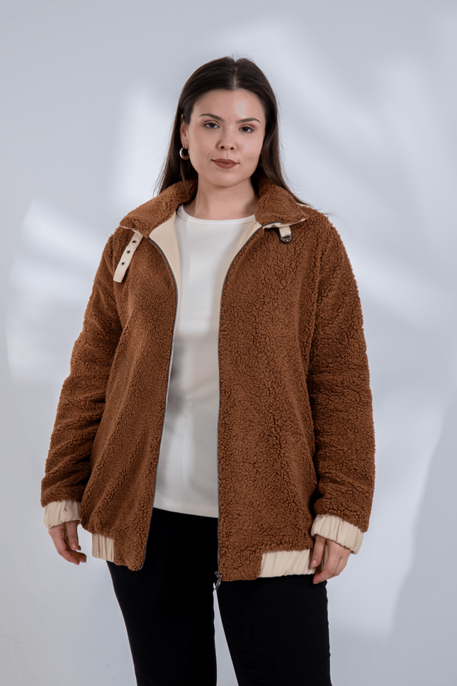 Büyük Beden 1222613 Peluş Ceket Kahverengi
