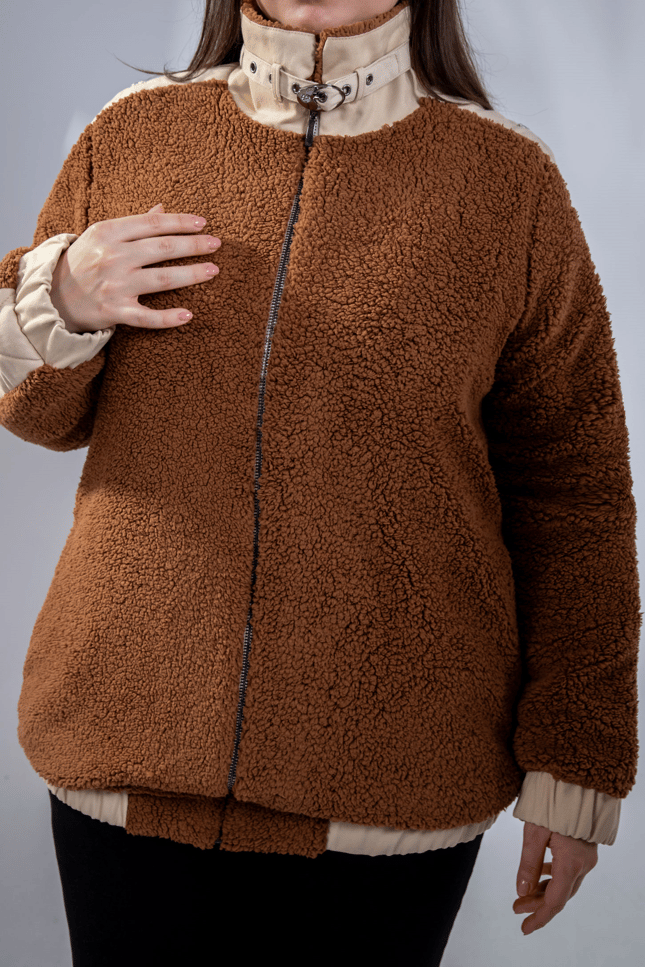 Büyük Beden 1222613 Peluş Ceket Kahverengi