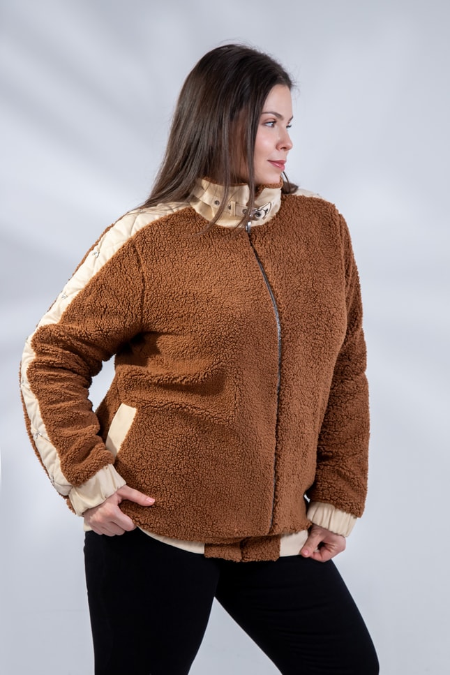 Büyük Beden 1222613 Peluş Ceket Kahverengi