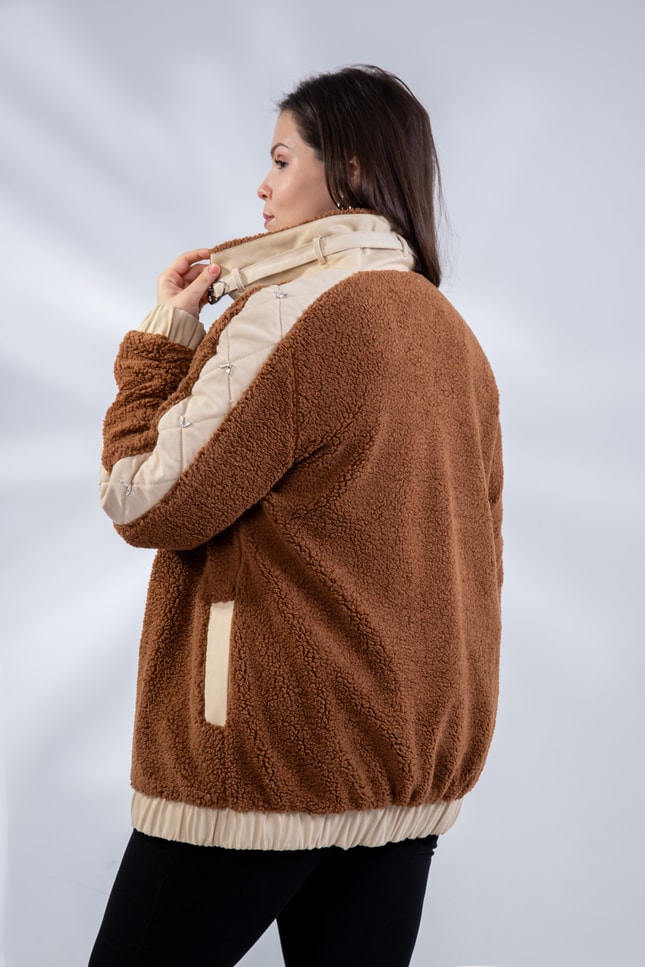 Büyük Beden 1222613 Peluş Ceket Kahverengi