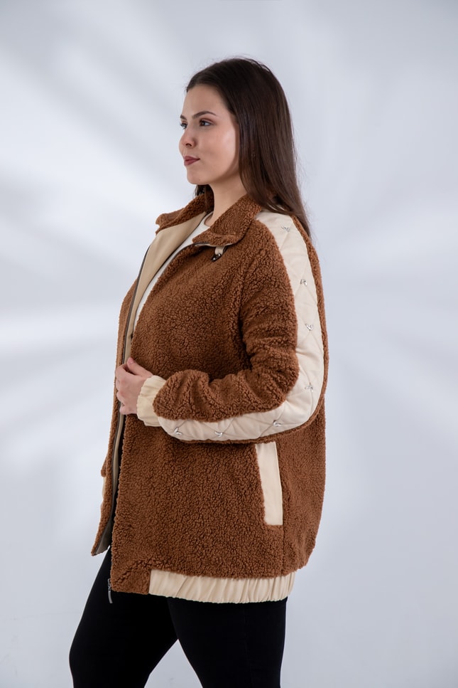 Büyük Beden 1222613 Peluş Ceket Kahverengi