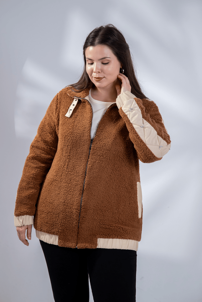 Büyük Beden 1222613 Peluş Ceket Kahverengi