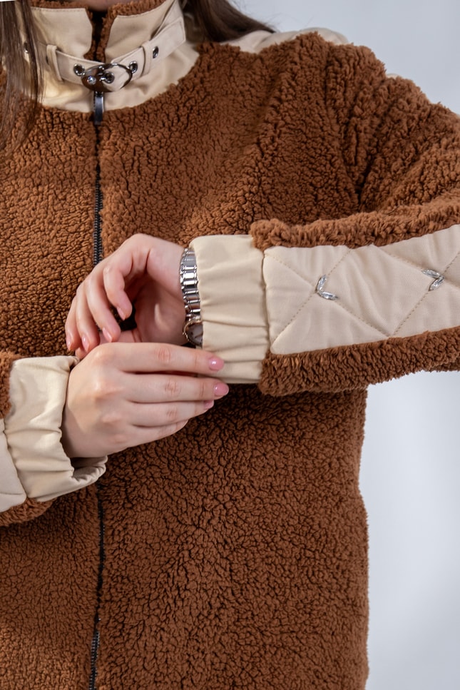 Büyük Beden 1222613 Peluş Ceket Kahverengi
