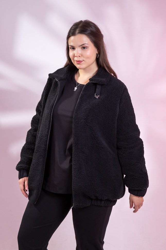 Büyük Beden 1222613 Peluş Ceket Siyah