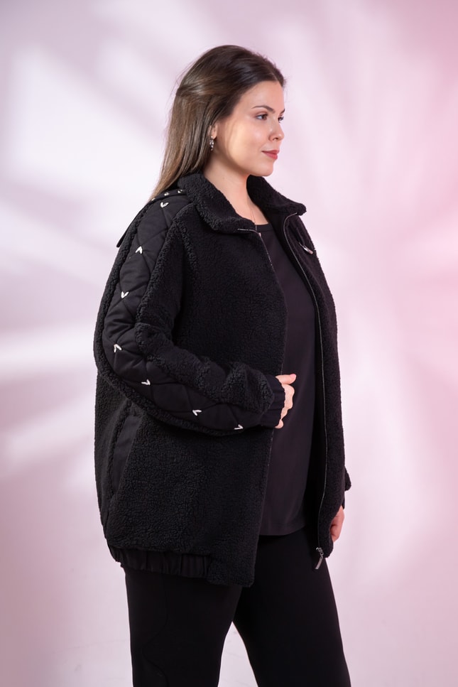 Büyük Beden 1222613 Peluş Ceket Siyah