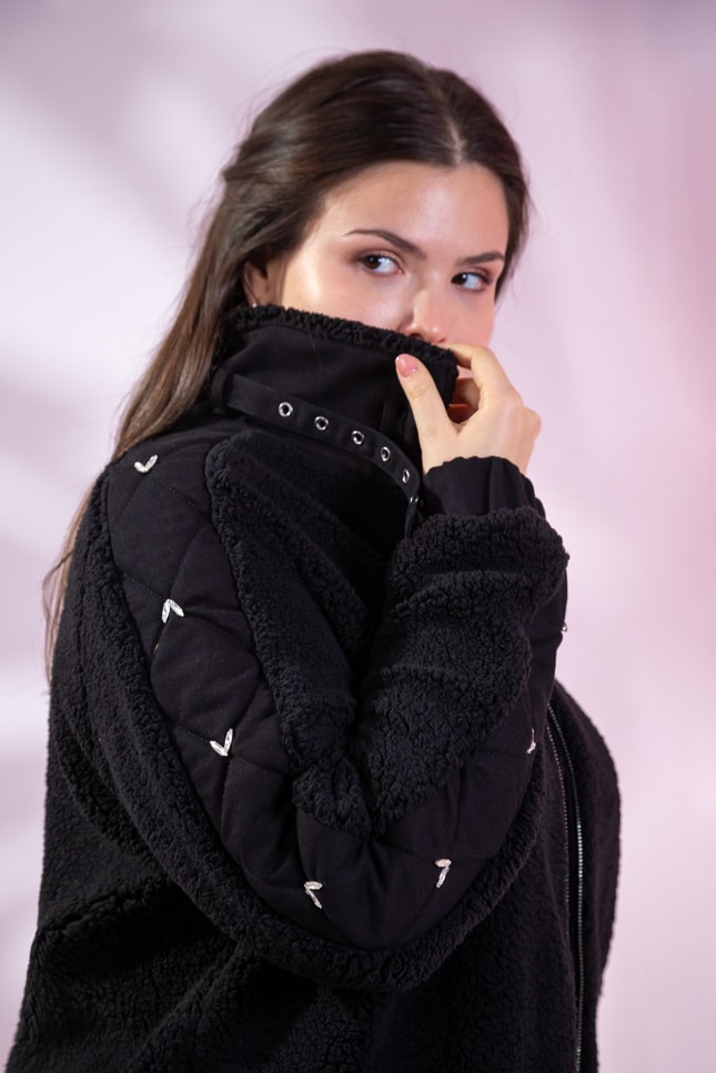 Büyük Beden 1222613 Peluş Ceket Siyah
