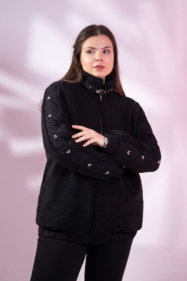 Büyük Beden 1222613 Peluş Ceket Siyah