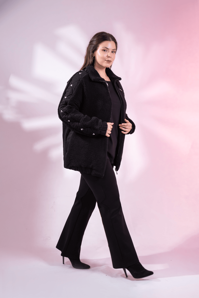 Büyük Beden 1222613 Peluş Ceket Siyah