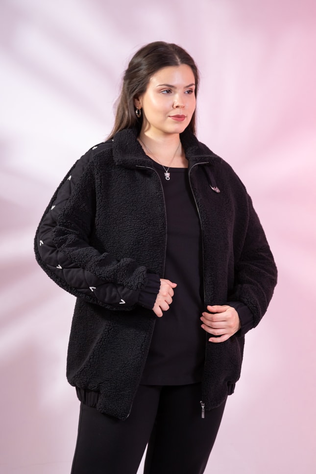 Büyük Beden 1222613 Peluş Ceket Siyah