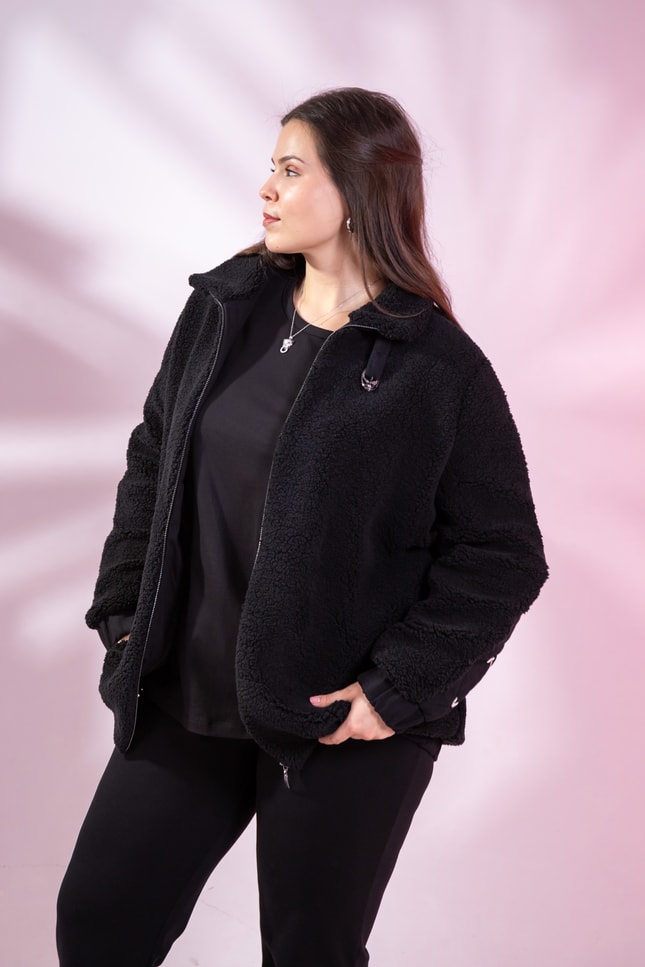 Büyük Beden 1222613 Peluş Ceket Siyah