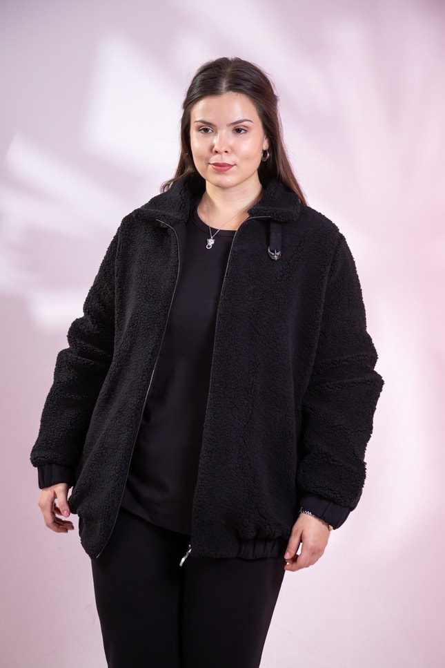 Büyük Beden 1222613 Peluş Ceket Siyah