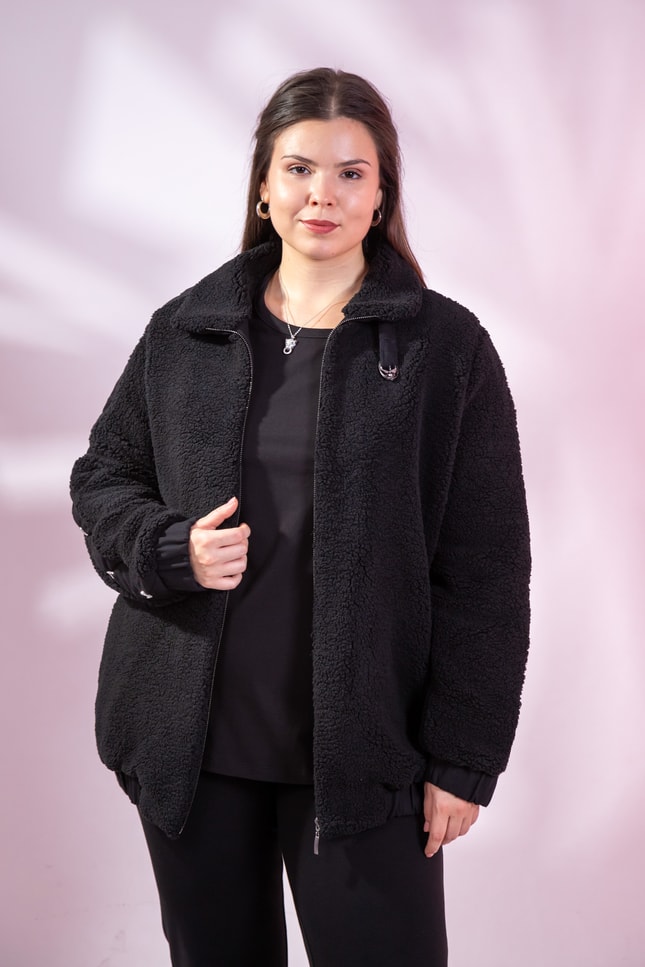 Büyük Beden 1222613 Peluş Ceket Siyah