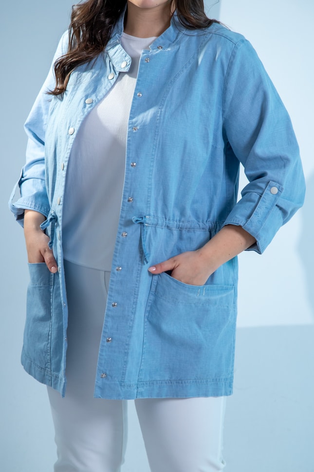 Büyük Beden 1222626 Bel Bağlamalı Denim Gömlek  Mavi
