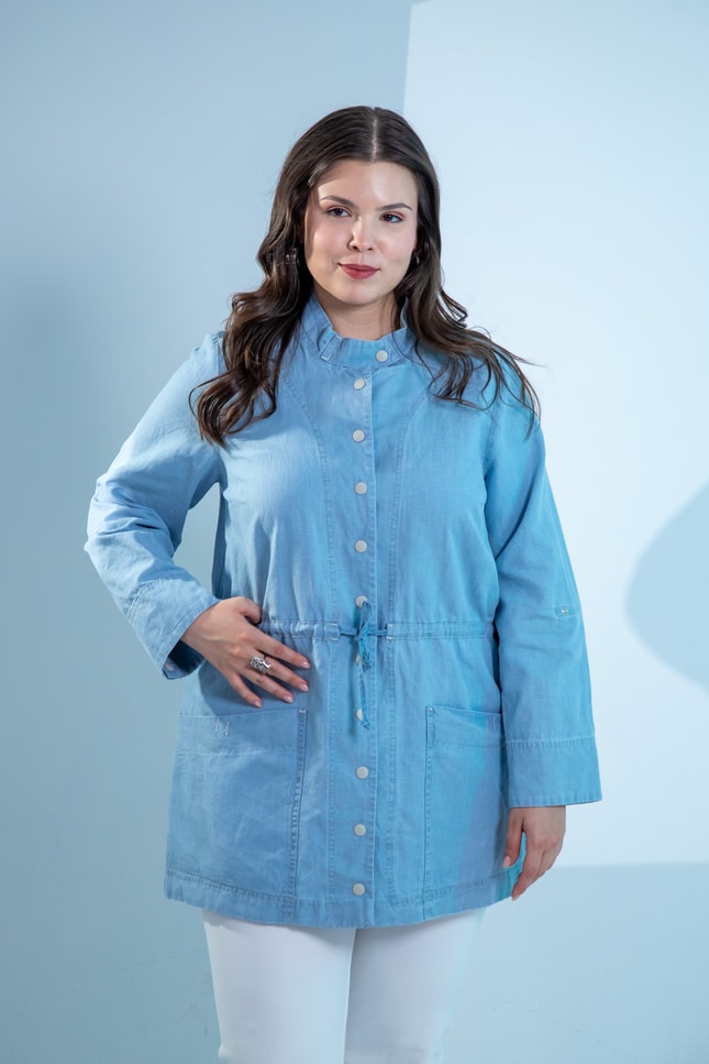 Büyük Beden 1222626 Bel Bağlamalı Denim Gömlek  Mavi