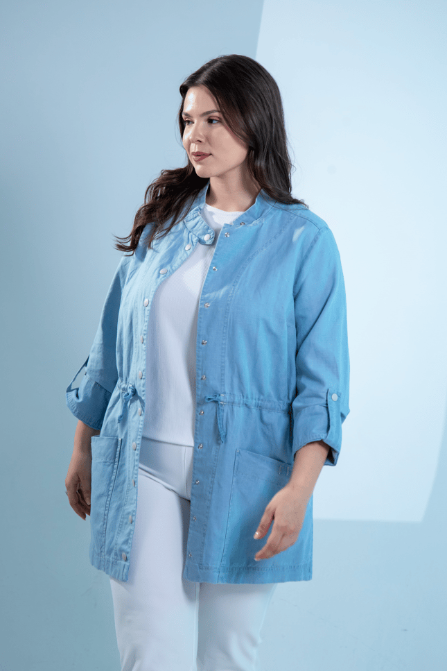 Büyük Beden 1222626 Bel Bağlamalı Denim Gömlek  Mavi