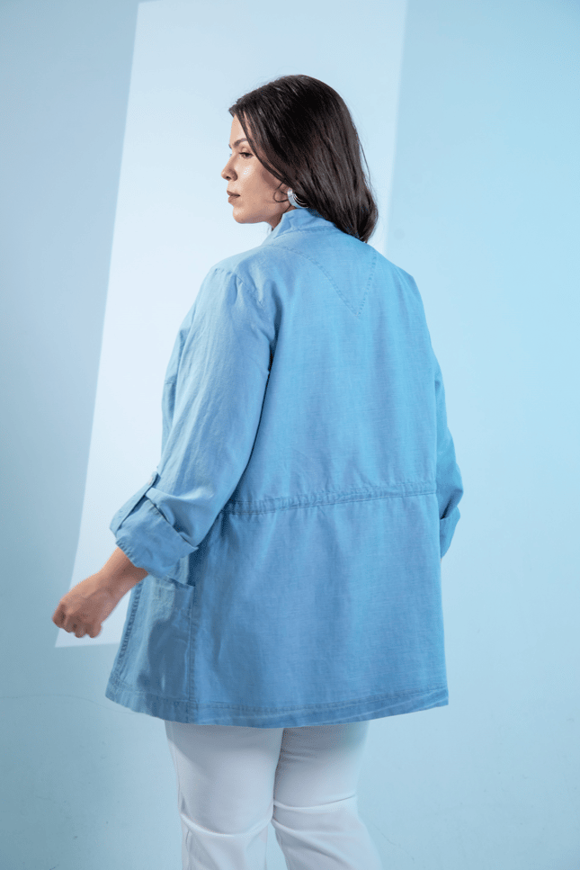 Büyük Beden 1222626 Bel Bağlamalı Denim Gömlek  Mavi