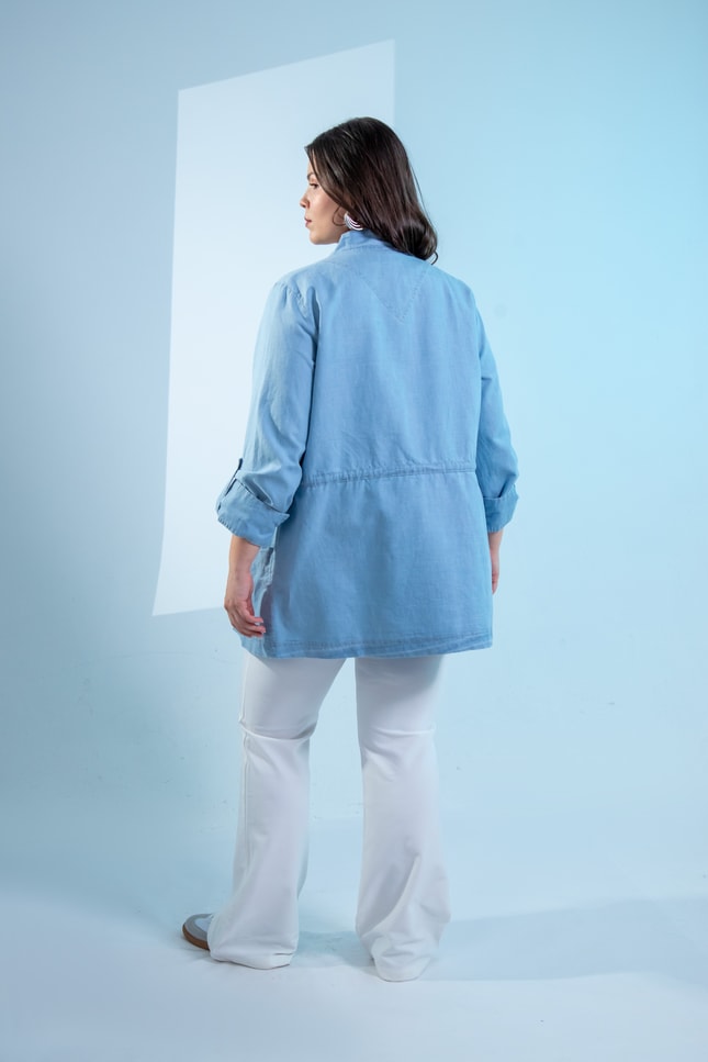 Büyük Beden 1222626 Bel Bağlamalı Denim Gömlek  Mavi