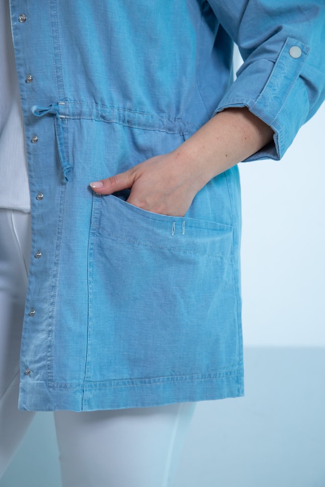 Büyük Beden 1222626 Bel Bağlamalı Denim Gömlek  Mavi