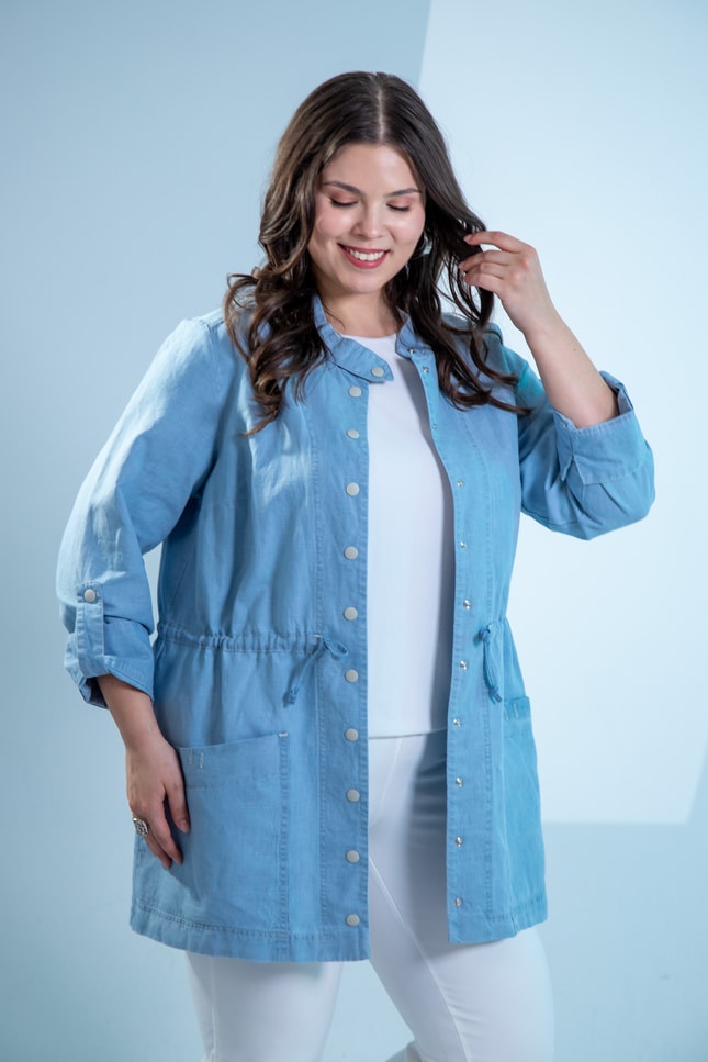 Büyük Beden 1222626 Bel Bağlamalı Denim Gömlek  Mavi