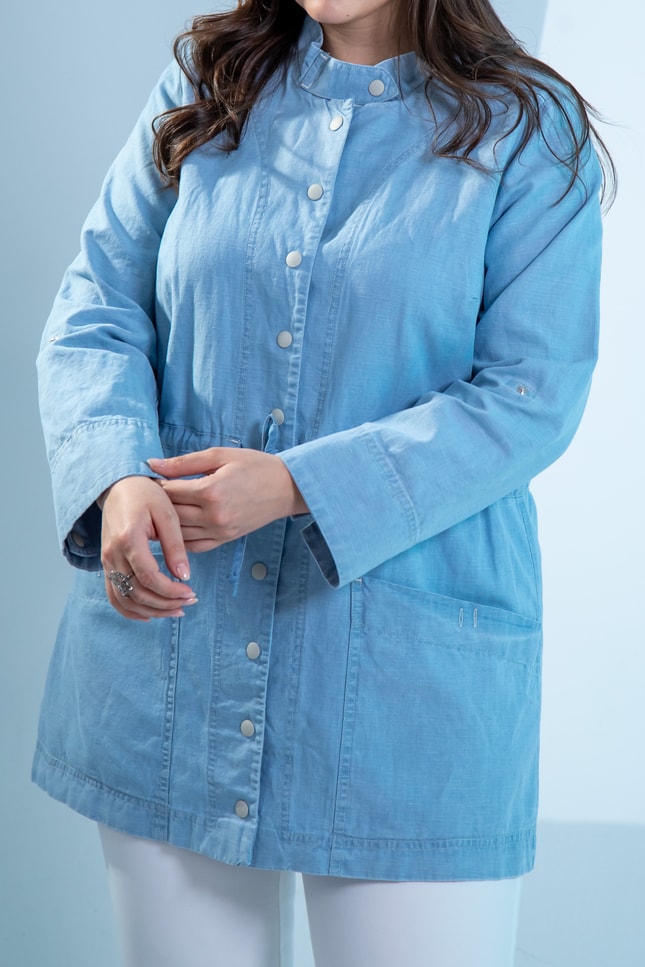 Büyük Beden 1222626 Bel Bağlamalı Denim Gömlek  Mavi