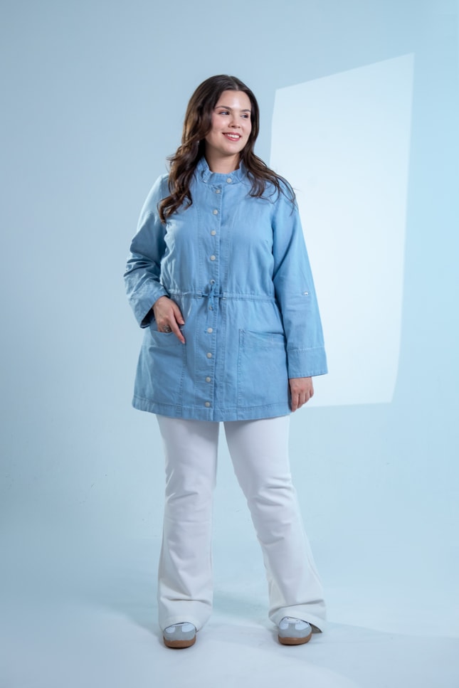 Büyük Beden 1222626 Bel Bağlamalı Denim Gömlek  Mavi