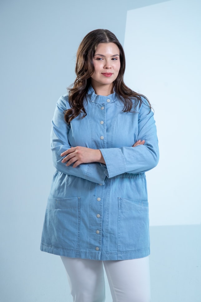 Büyük Beden 1222626 Bel Bağlamalı Denim Gömlek  Mavi