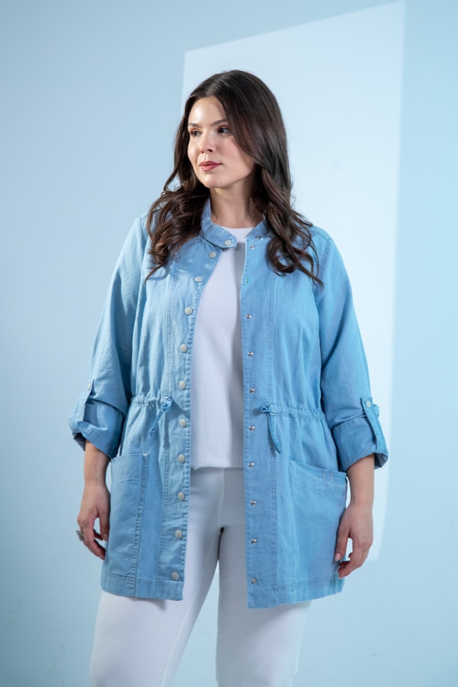Büyük Beden 1222626 Bel Bağlamalı Denim Gömlek  Mavi