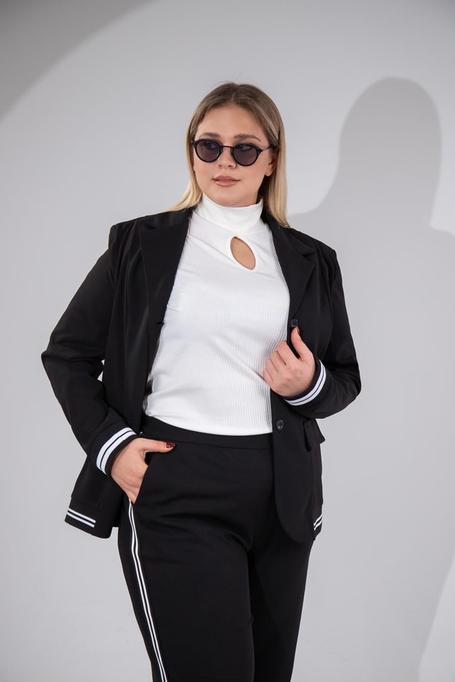 Büyük Beden 1222654 Ribanalı 2li Takım Siyah