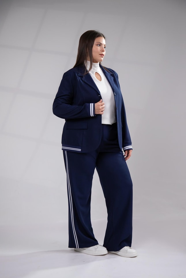 Büyük Beden 1222654 Ribanalı 2li Takım Lacivert