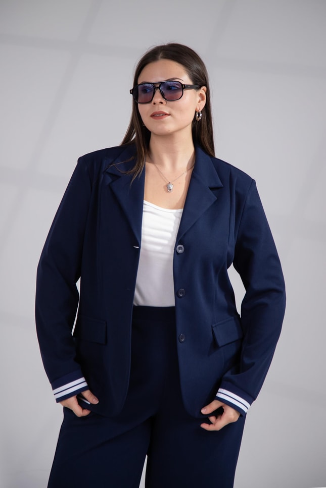 Büyük Beden 1222654 Ribanalı 2li Takım Lacivert