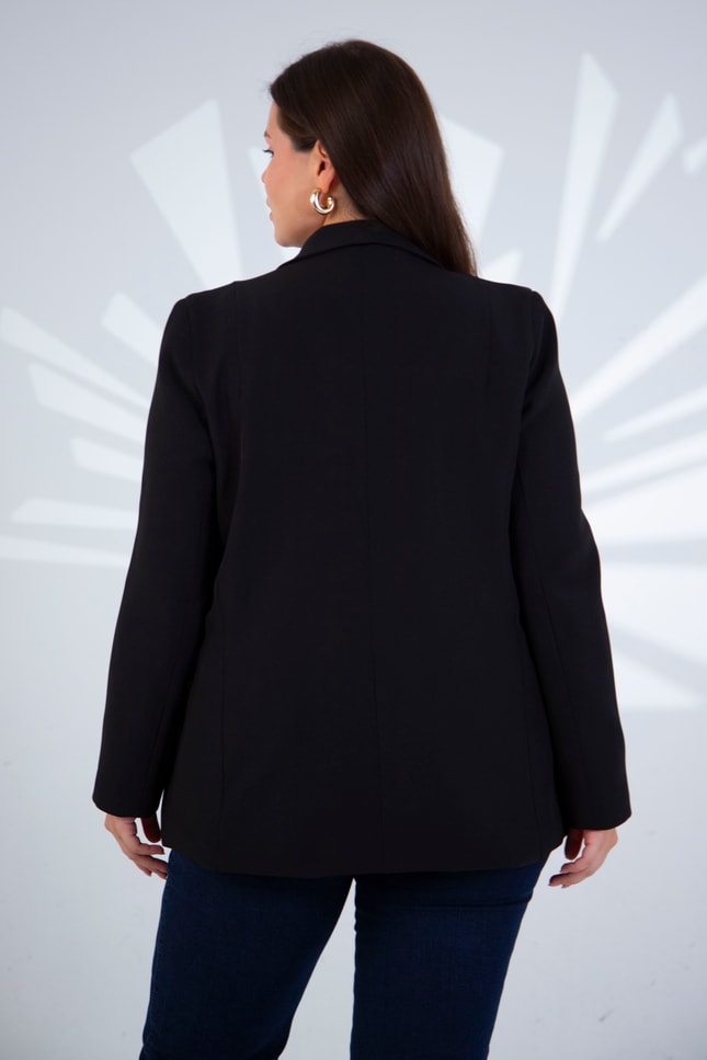 Büyük Beden 1222702 Tek Düğme Blazer Ceket  Siyah