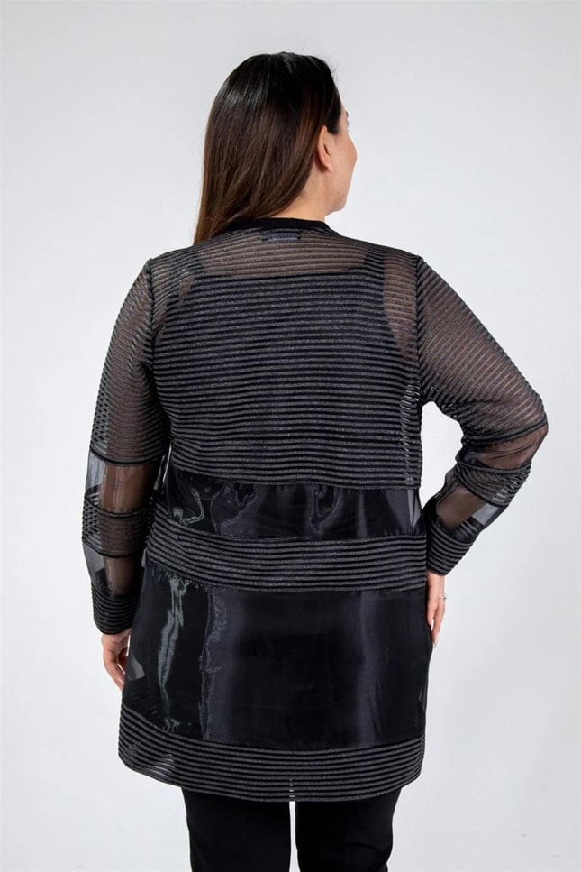 Büyük Beden 122391 Rachel Abiye Bluz Ceket Takım Siyah-Gümüş